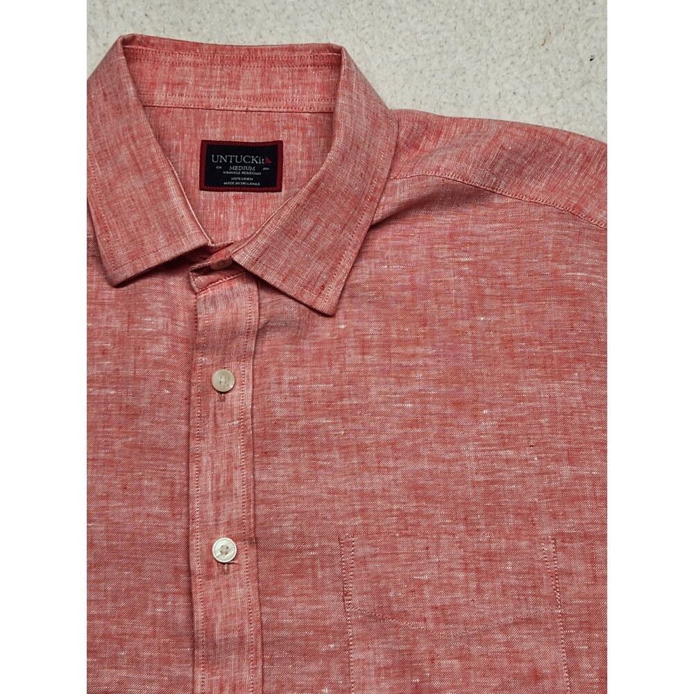 UNTUCKit Cameron Men’s Medium PEACH Linen Short Sleeve Button Down Shirt